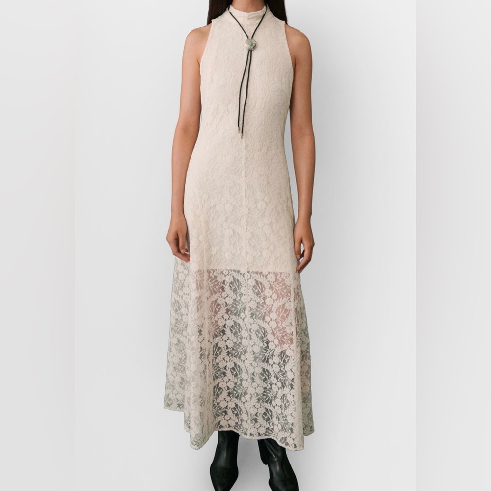 Mango Cream Halter Sheath Maxi Dress